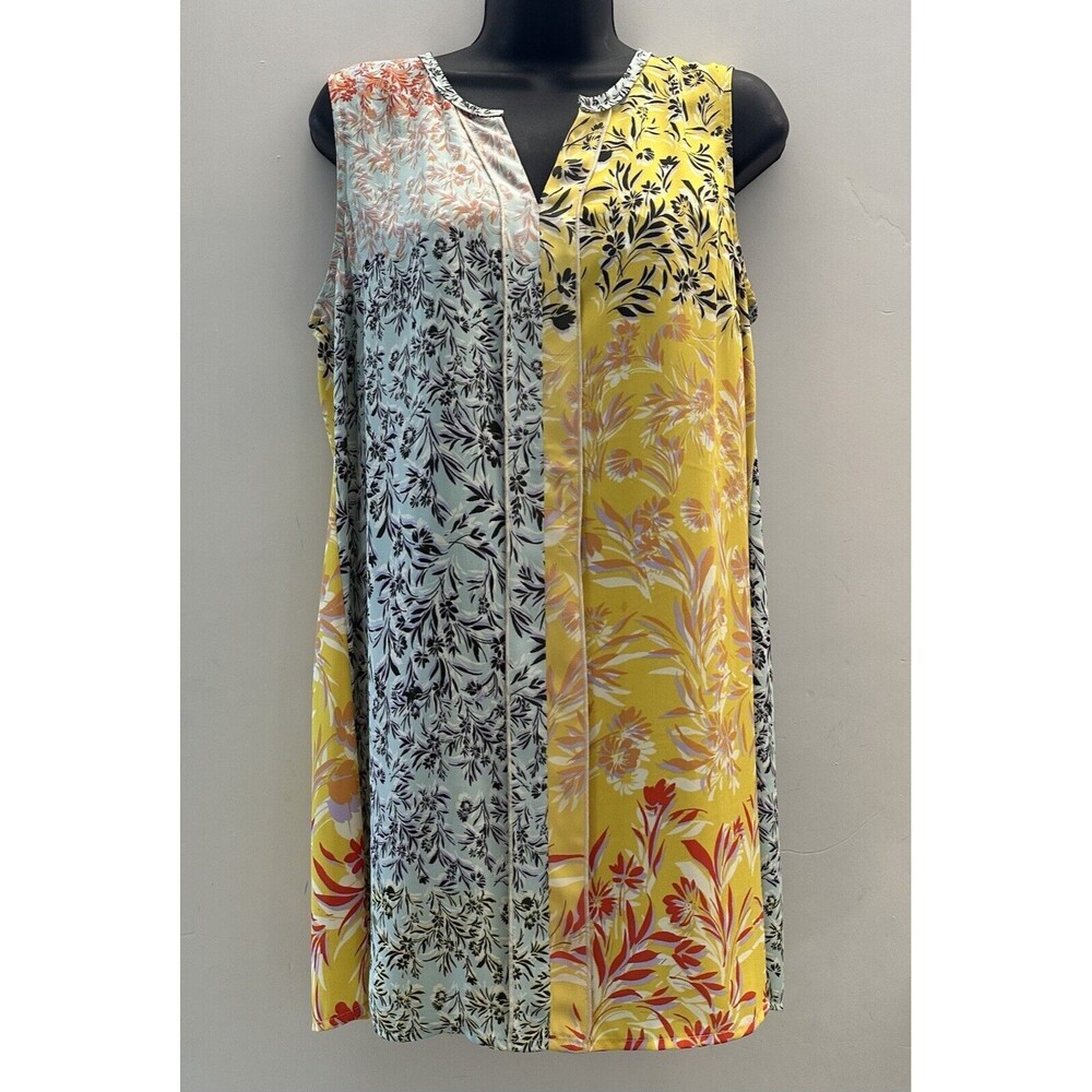 Cabi Women's Medium Golden Glow Floral Split Blouse Sleeveless Tunic Top V-Neck